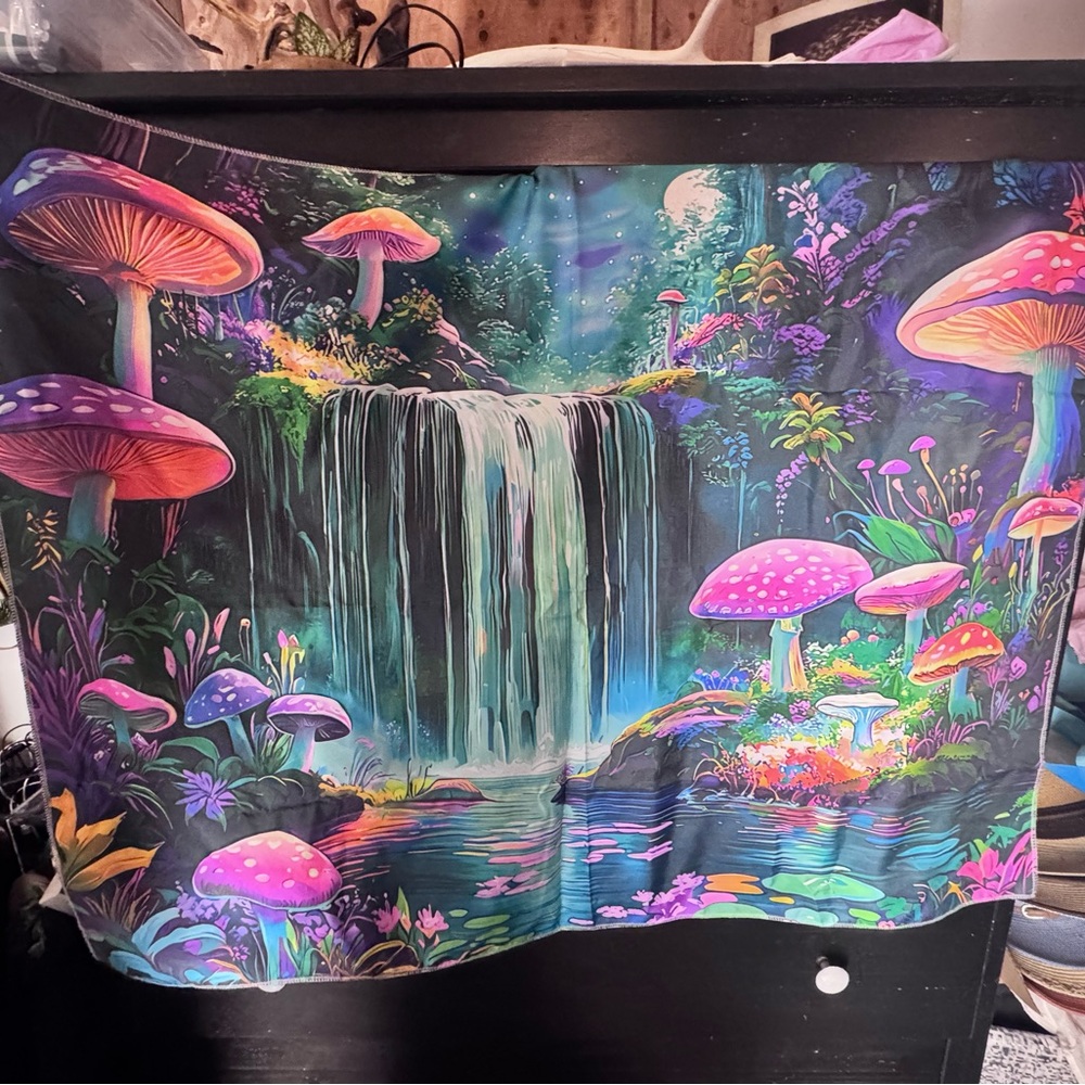 iHeartRaves Vibrant Mushroom Waterfall Tapestry